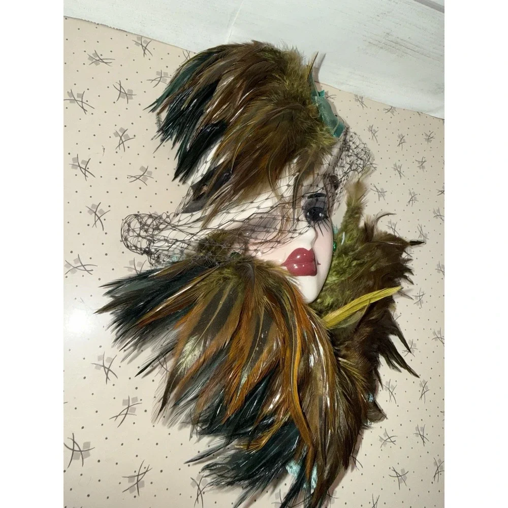 Unique Creations Art Deco Roaring 20s Lady Face Mask Wall Hanging Feather Hat